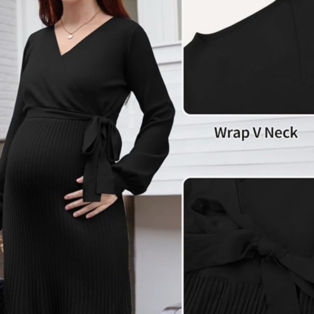 Maternity Sweater Dress Long Sleeve Pregnancy Photoshoot Baby Shower Black L - Picture 4 of 7